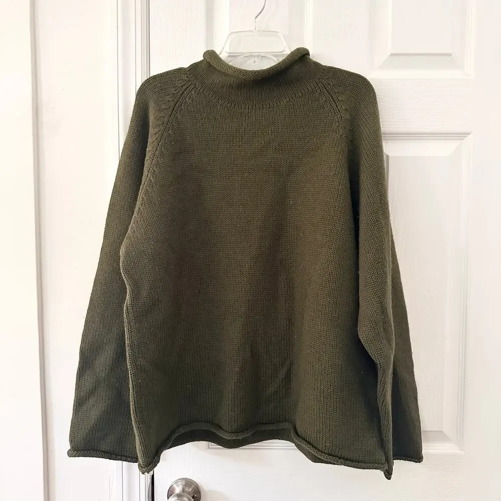 J Crew Vintage Red Oarsman Green Wool Roll Mock Neck Sweater Large Men Hong Kong